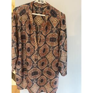 Womens 2XL Blouse Top Tunic V Neck Paisley Brown Pullover Flowy Boho